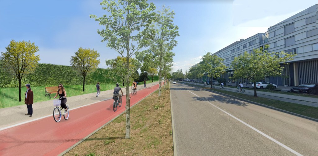 fotomontaža hitre kolesarske povezave na Barjanski cesti v Ljubljani