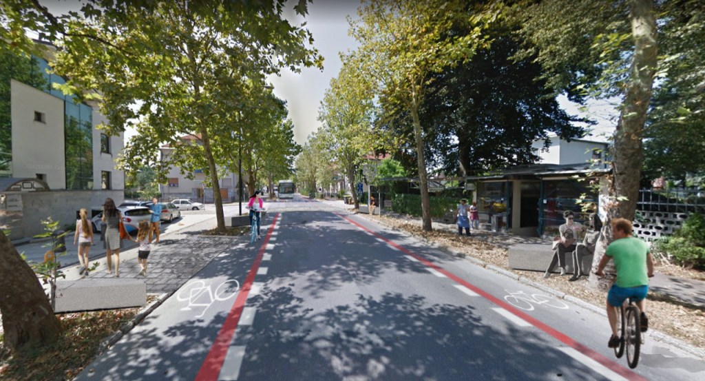 Fotomontaža kolesarskih površin na ulici Bežigrad v Ljubljani