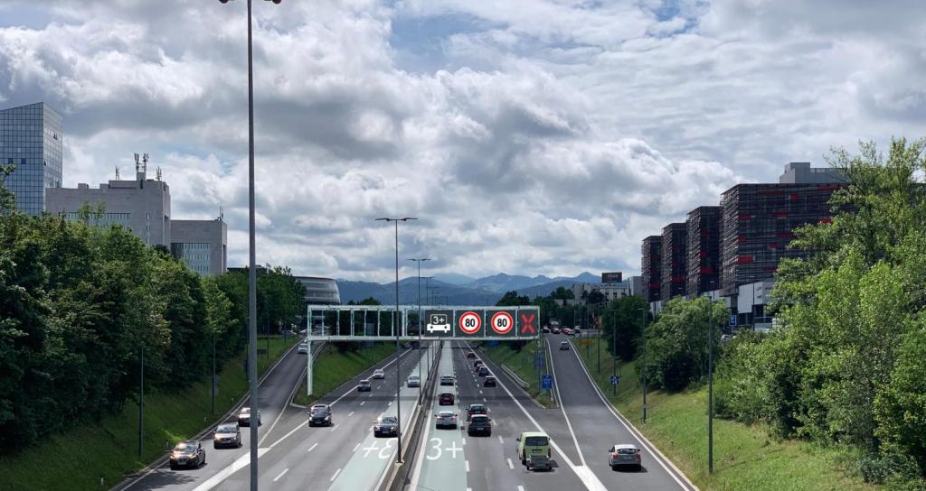 fotomontaža preureditve ljubljanske severne obvoznice s pasom za osebna vozila z več potniki