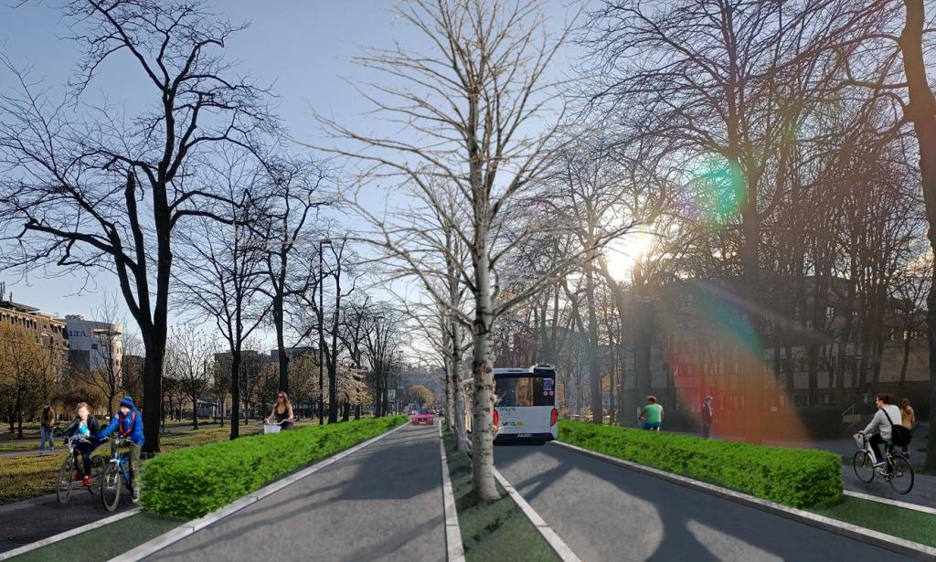 fotomontaža trajnostne ureditve Linhartove ceste v Ljubljani