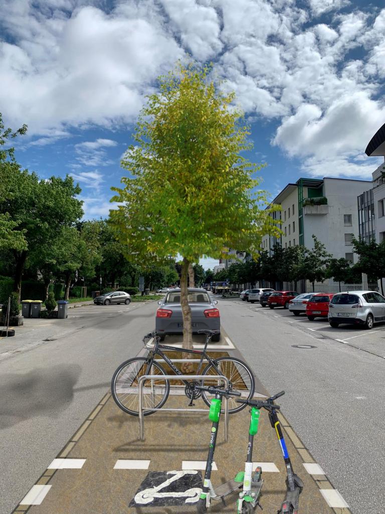 fotomontaža ureditve cestnega otoka na Peričevi ulici v Ljubljani